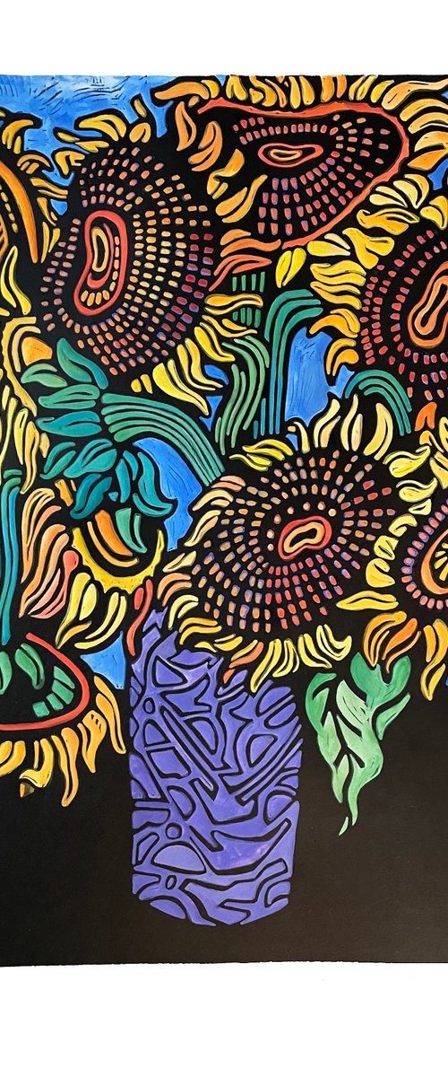 Sunflowers in Purple Vase by Laurel Macdonald