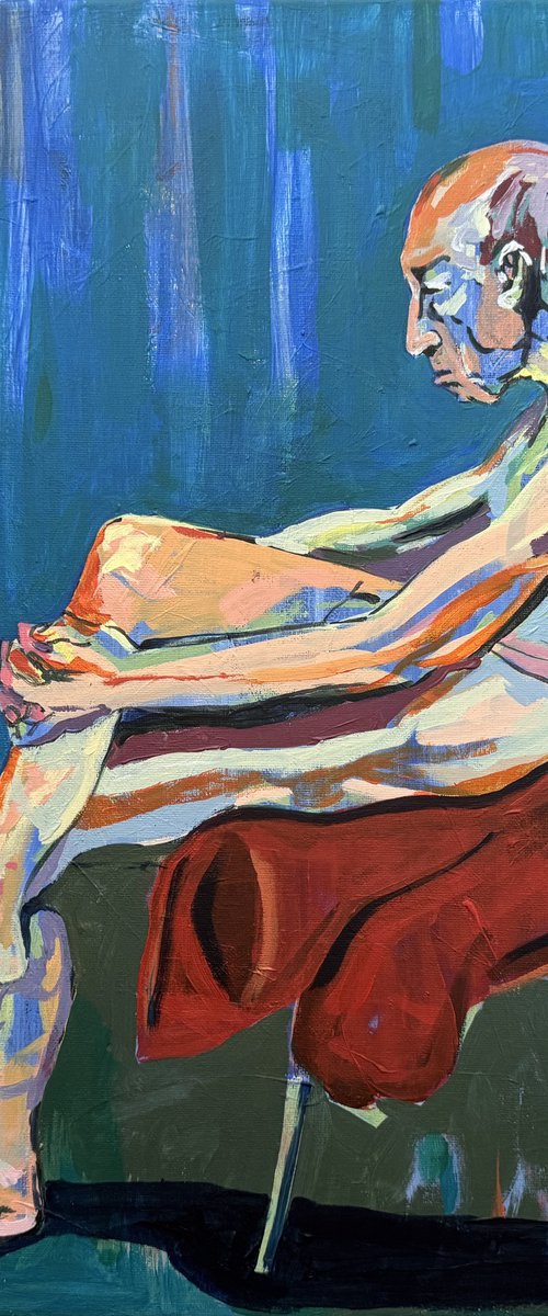 Seated older chap nude by Hanna Bell