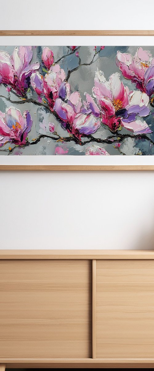 Magnolias on Gray by Mily Art