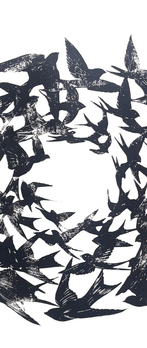 Flight Risk - Linocut by Amy Cundall