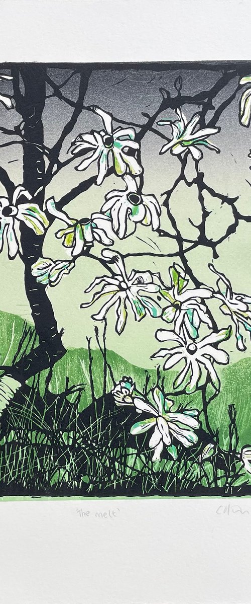 The Melt - Magnolia Linocut by C Staunton