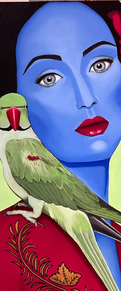 Blue Girl with Parrot - Giclee by Caroline Millott